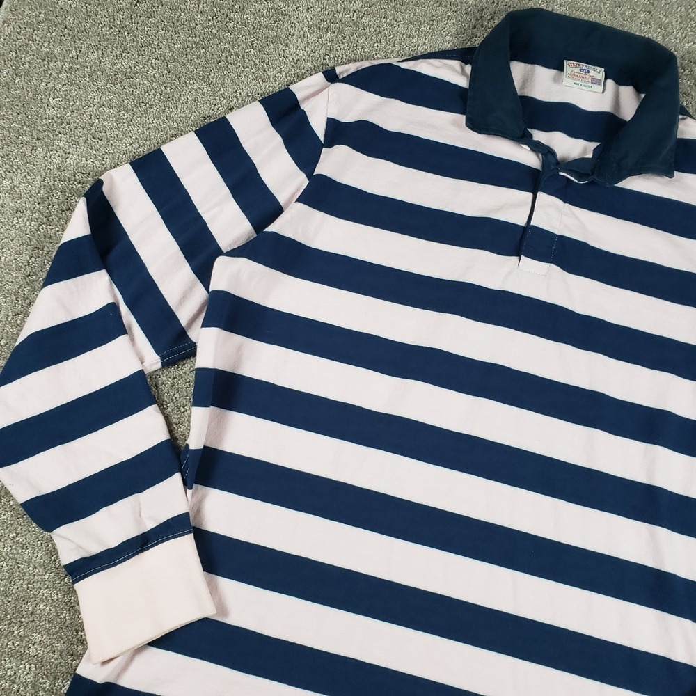 Vintage Steve & Barrys Rugby Shirt Mens XXL Navy Blue White Striped 90s Y2k
